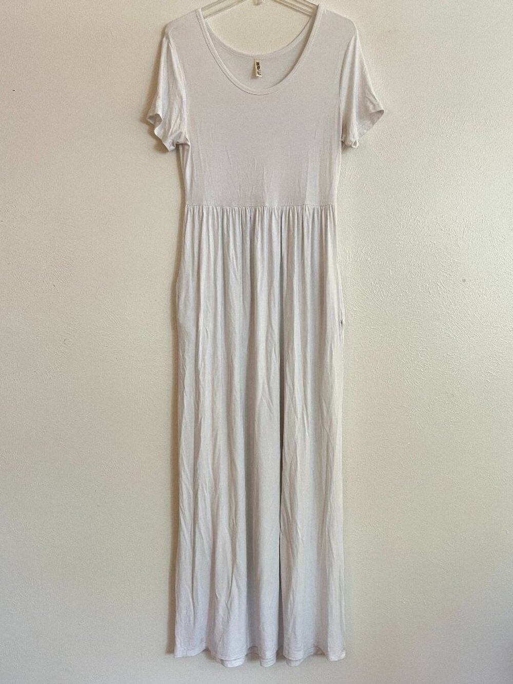 Grecerelle Women's White Short Sleeve Maxi Dress Size L Lagenlook Minimalist